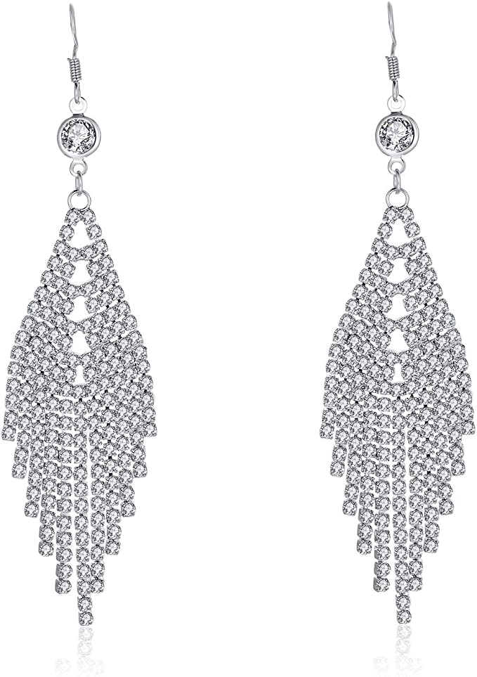 KRUCKEL Chandelier Hook Dangle Earrings Jewelry | Transparent Crystal Tassel Drop Pierced Earrings for Women and Teen Girls - 7169337