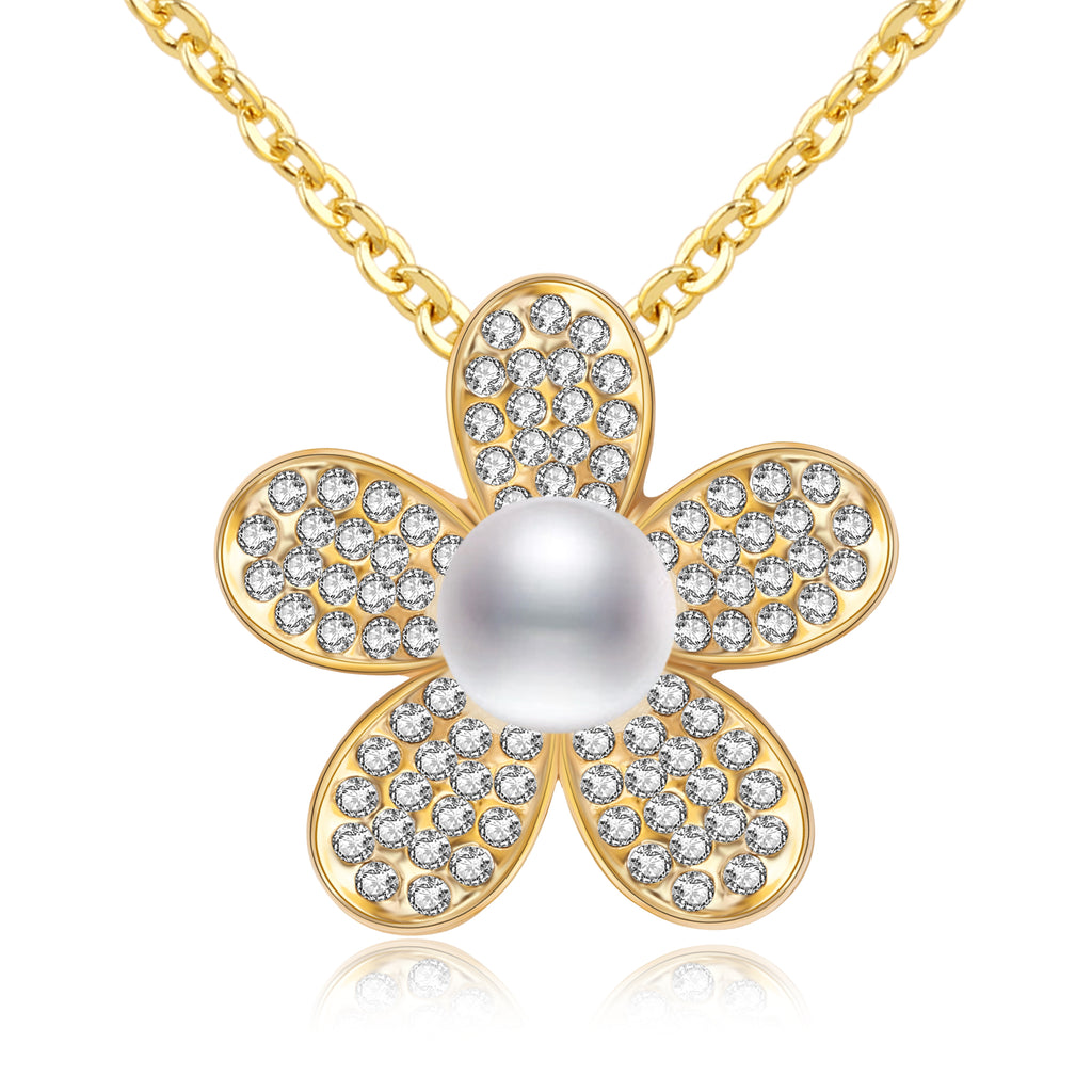 Strawberry Blossom Flower Pavé Swarovski Crystals Necklace