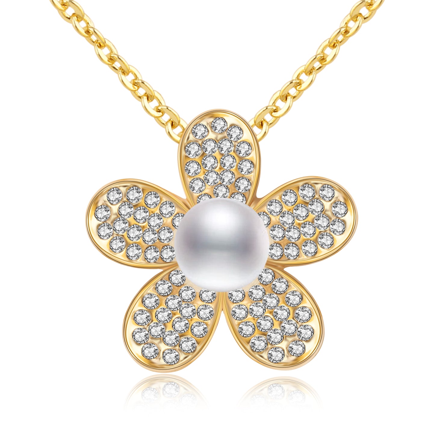 Strawberry Blossom Flower Pavé Swarovski Crystals Necklace