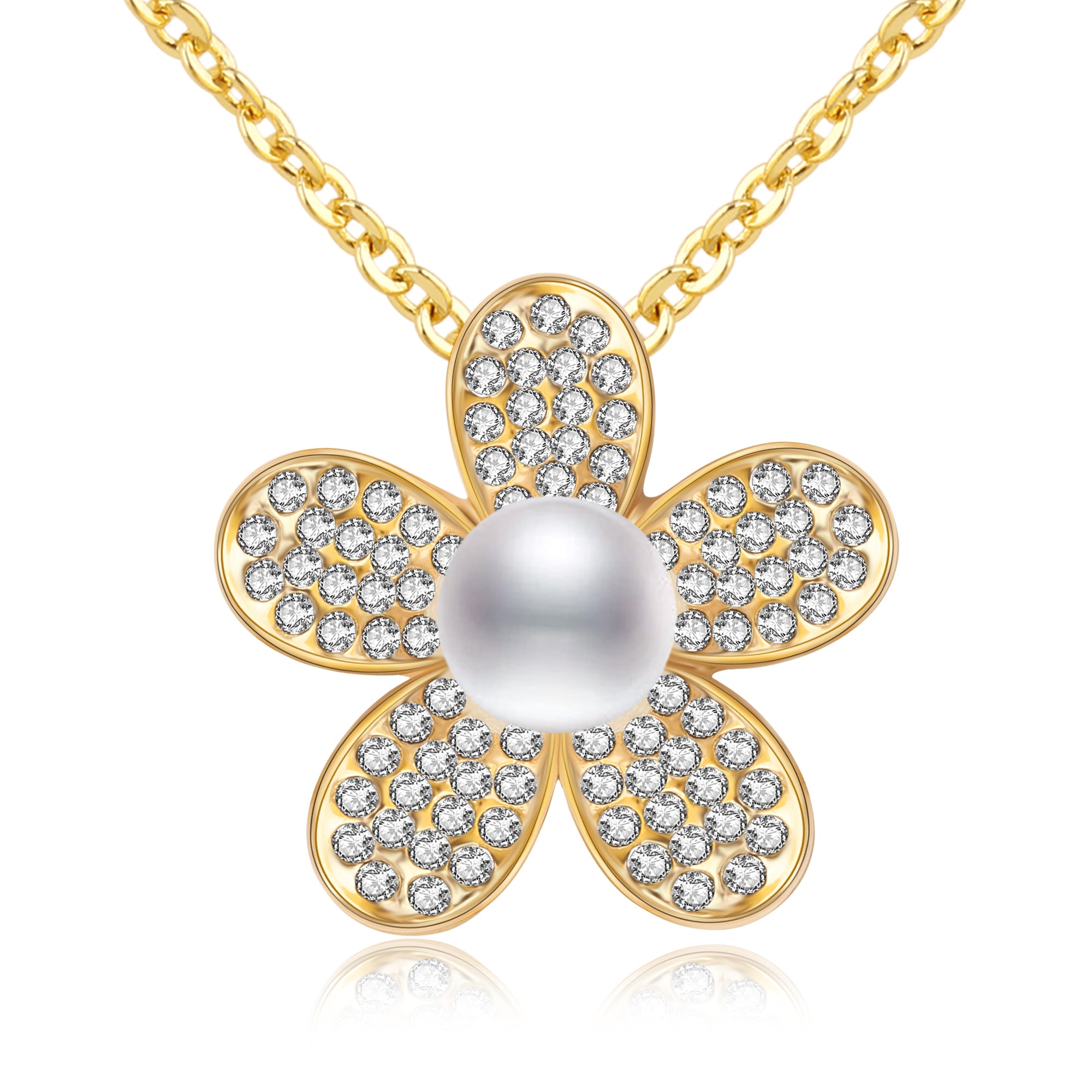 Strawberry Blossom Flower Pavé Swarovski Crystals Necklace