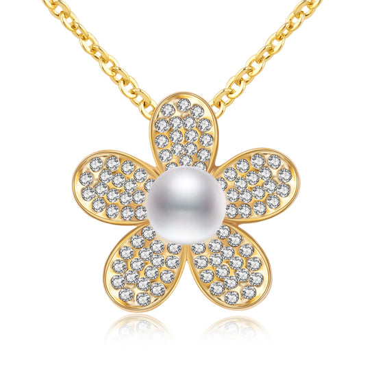 Strawberry Blossom Flower Pavé Swarovski Crystals Necklace