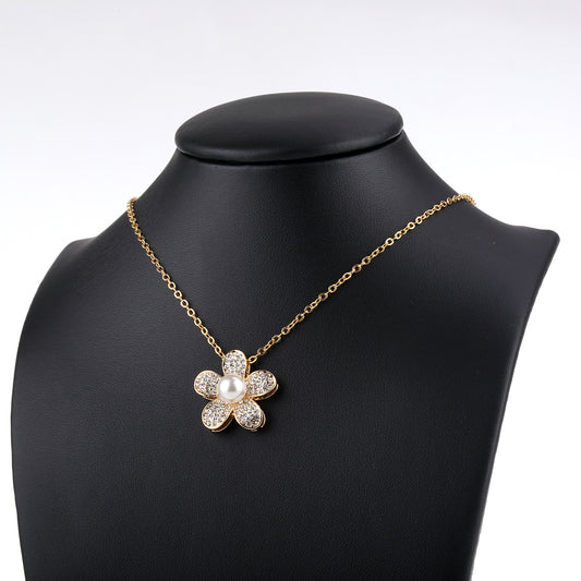 Strawberry Blossom Flower Pavé Swarovski Crystals Necklace