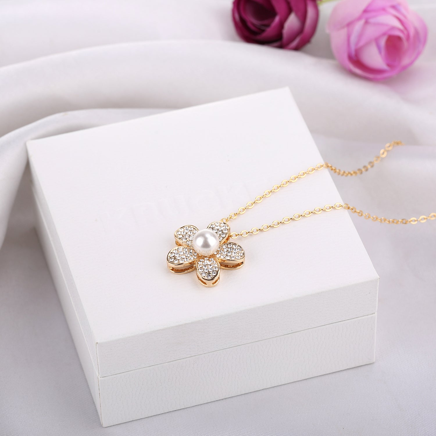Kruckel Christmas gift love-heart necklace with a 14K white rose-gold plated heart pendant encrusted in colorful Austrian crystals on a matching chain