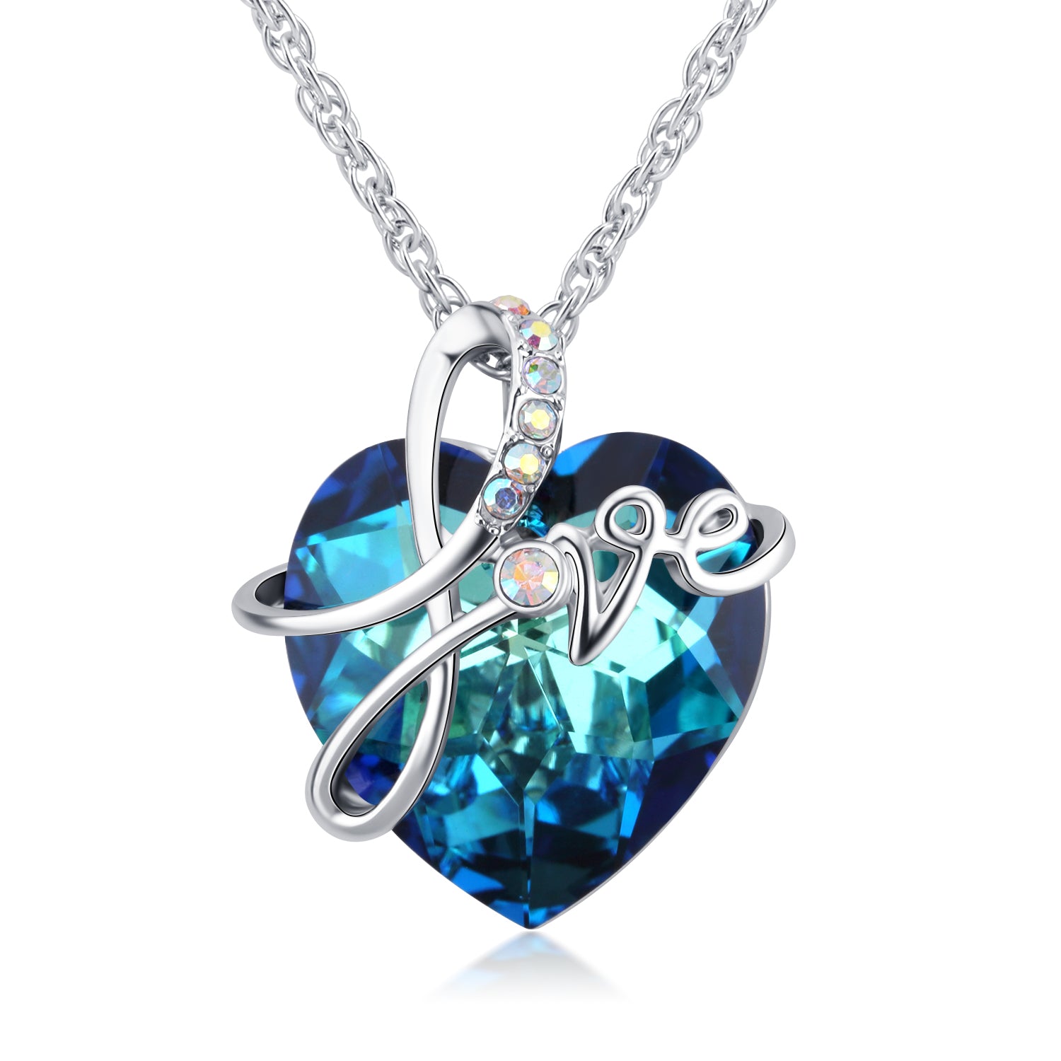 Openwork handwritten Love Swarovski Heart shape Crystal Necklace