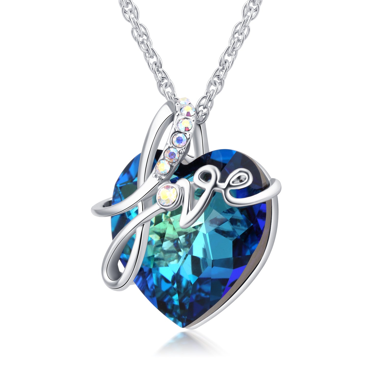 Openwork handwritten Love Swarovski Heart shape Crystal Necklace