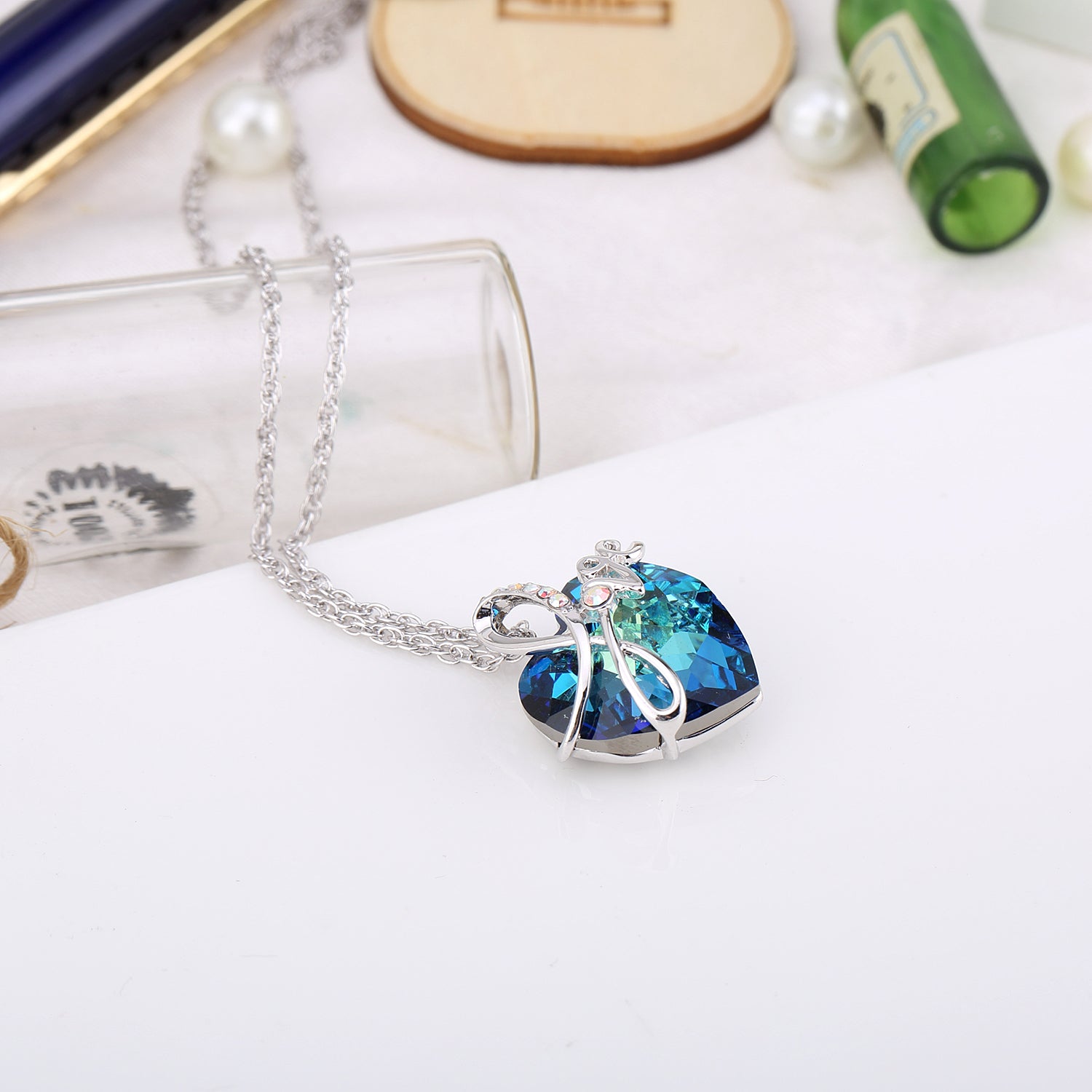 Openwork handwritten Love Swarovski Heart shape Crystal Necklace