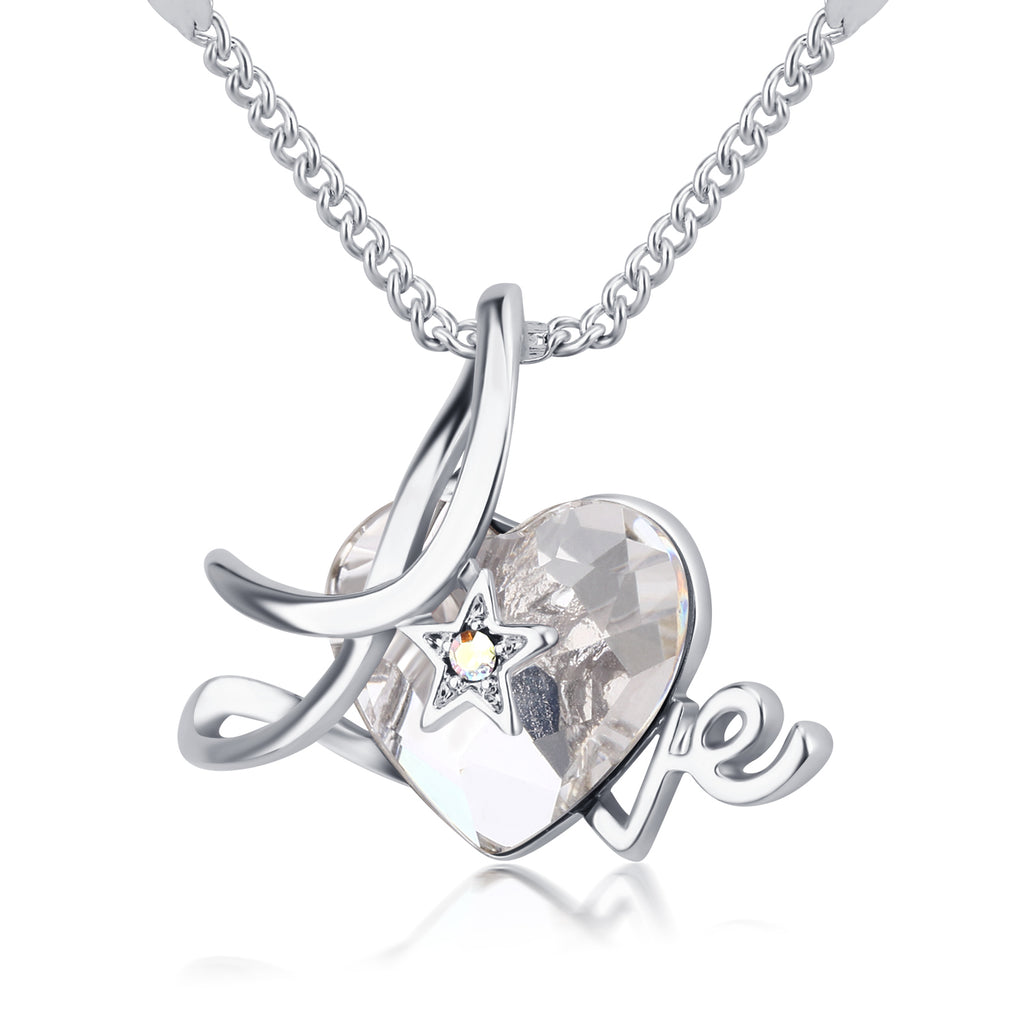Openwork Love Embrace me Swarovski Crystals Necklace (Clear)