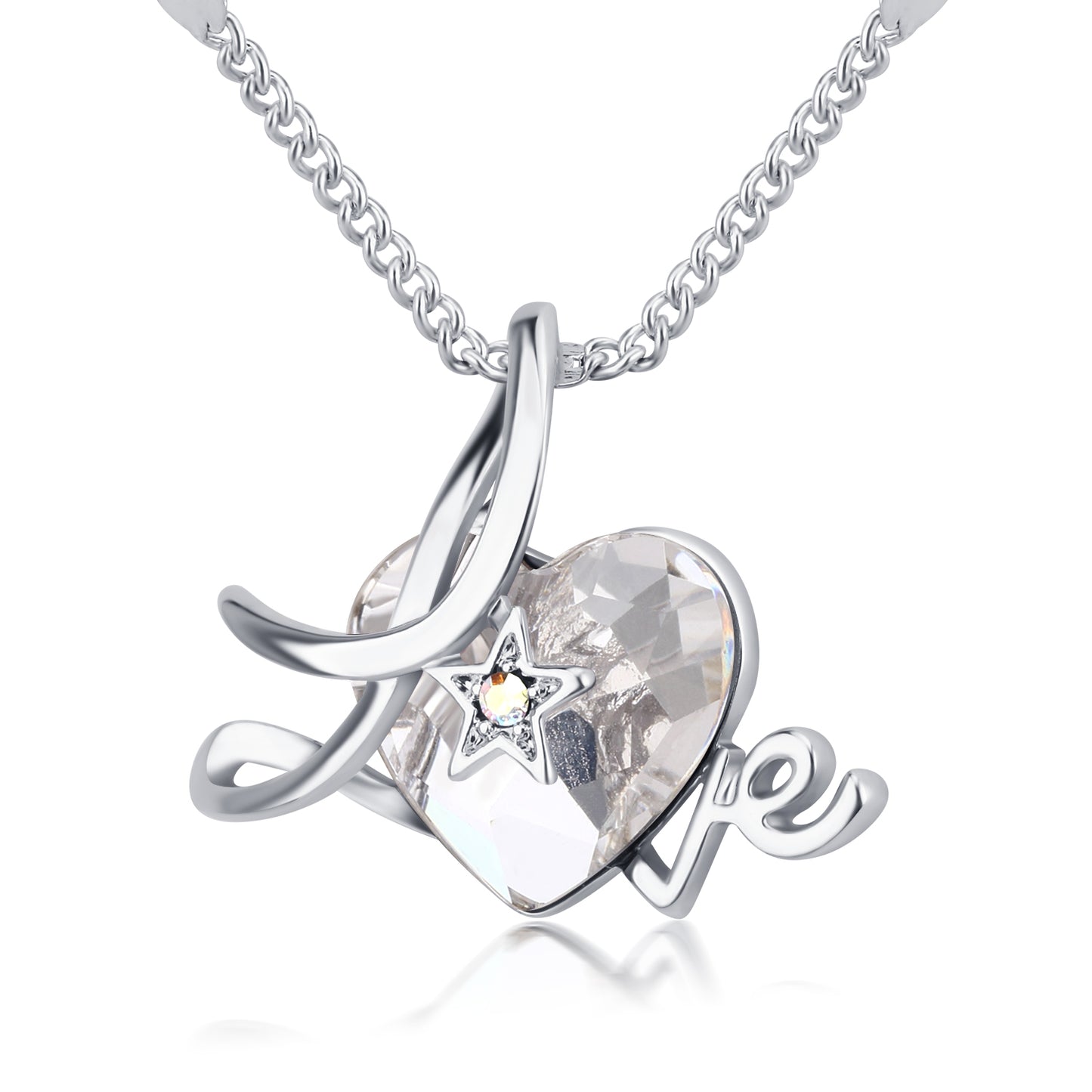 Openwork Love Embrace me Swarovski Crystals Necklace (Clear)