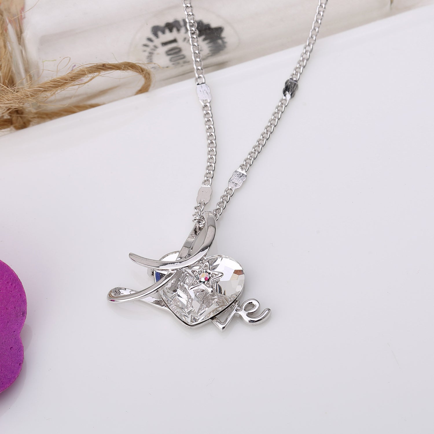Openwork Love Embrace me Swarovski Crystals Necklace (Clear)