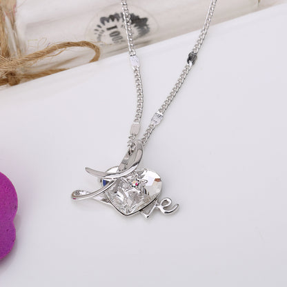 Openwork Love Embrace me Swarovski Crystals Necklace (Clear)