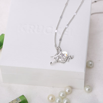 Openwork Love Embrace me Swarovski Crystals Necklace (Clear)