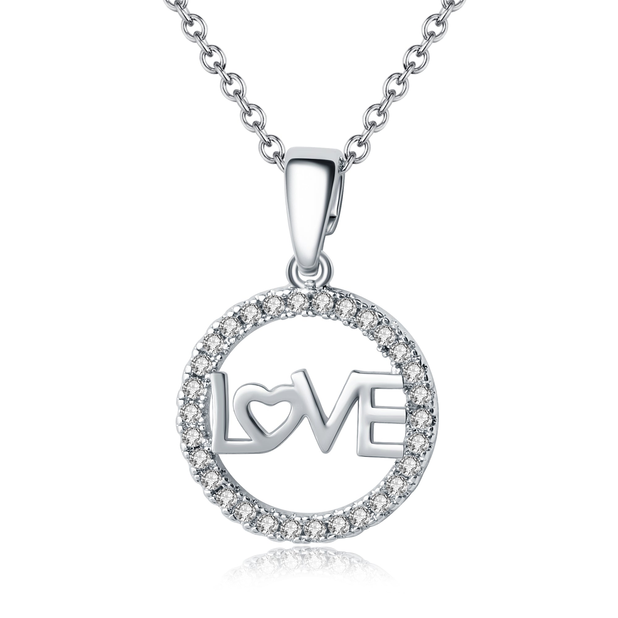 Openwork Silver Love Crystal Necklace