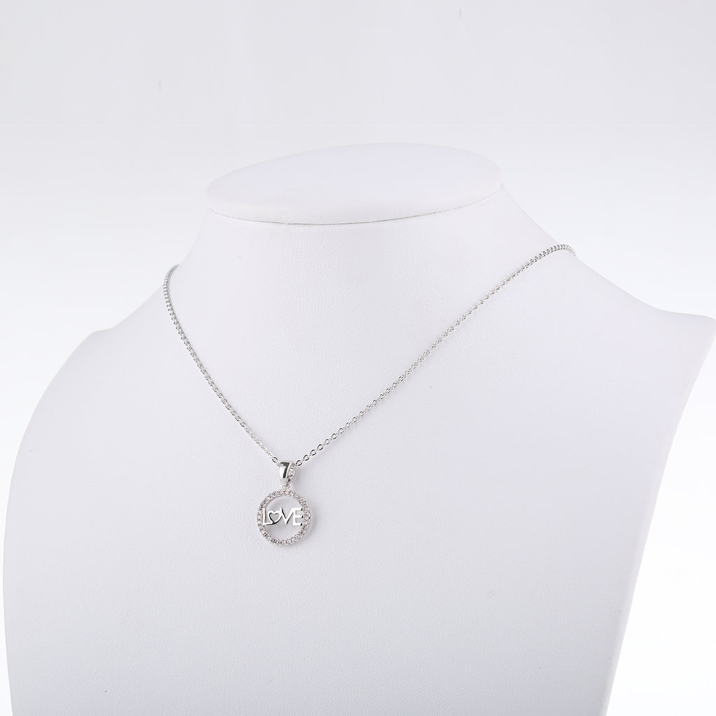 Openwork Silver Love Crystal Necklace