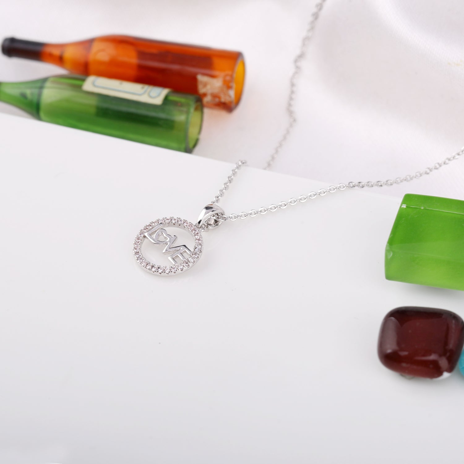 Openwork Silver Love Crystal Necklace