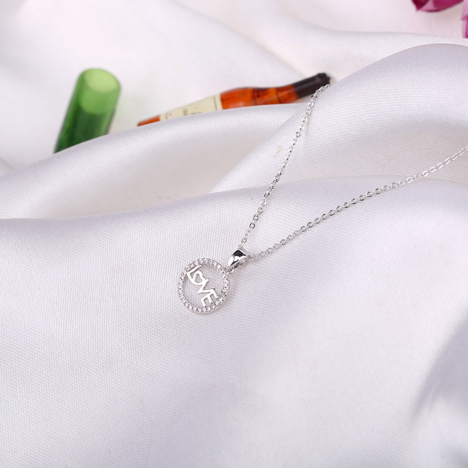 Openwork Silver Love Crystal Necklace