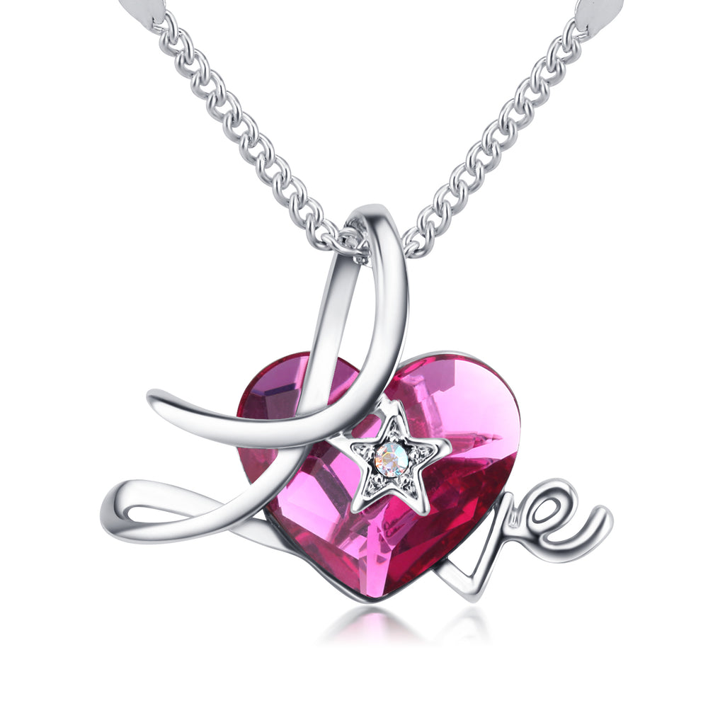 Openwork Love Embrace me Swarovski Crystals Necklace (Pink)