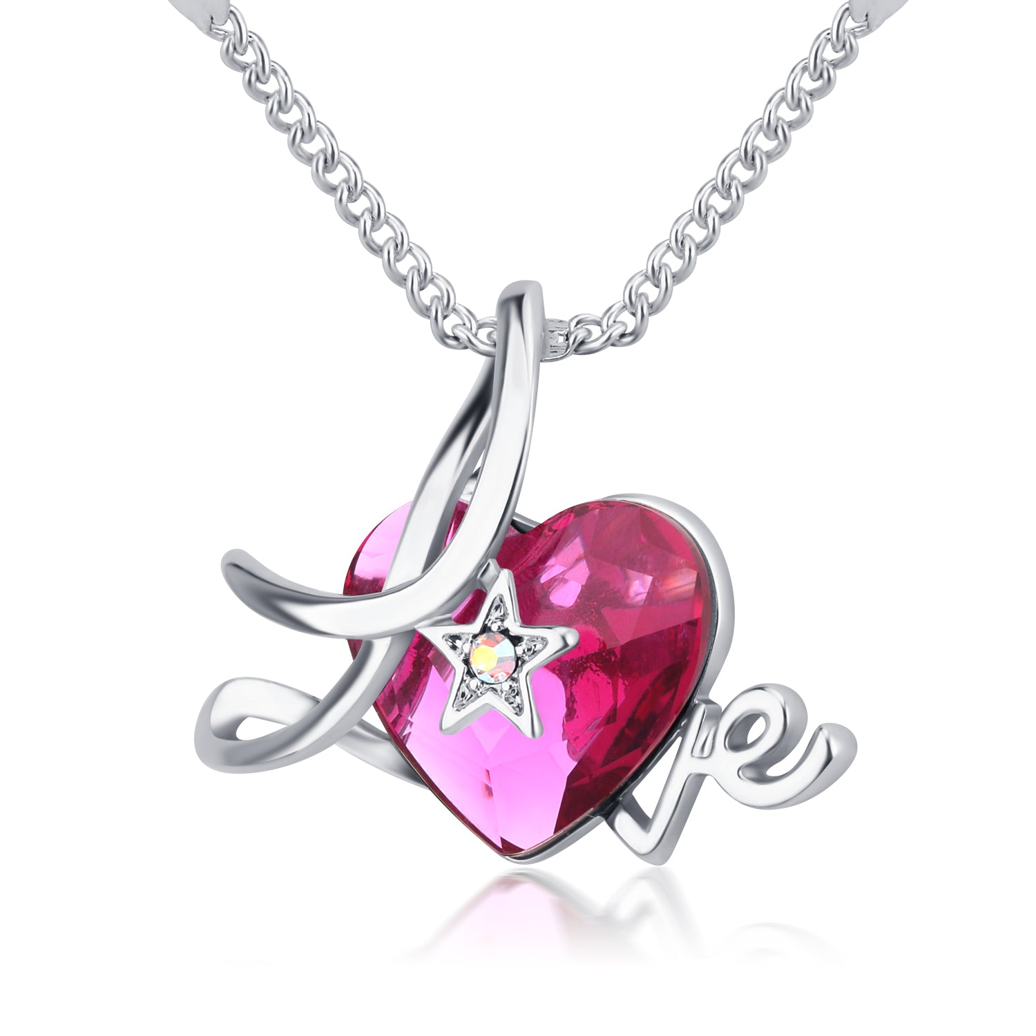 Openwork Love Embrace me Swarovski Crystals Necklace (Pink)