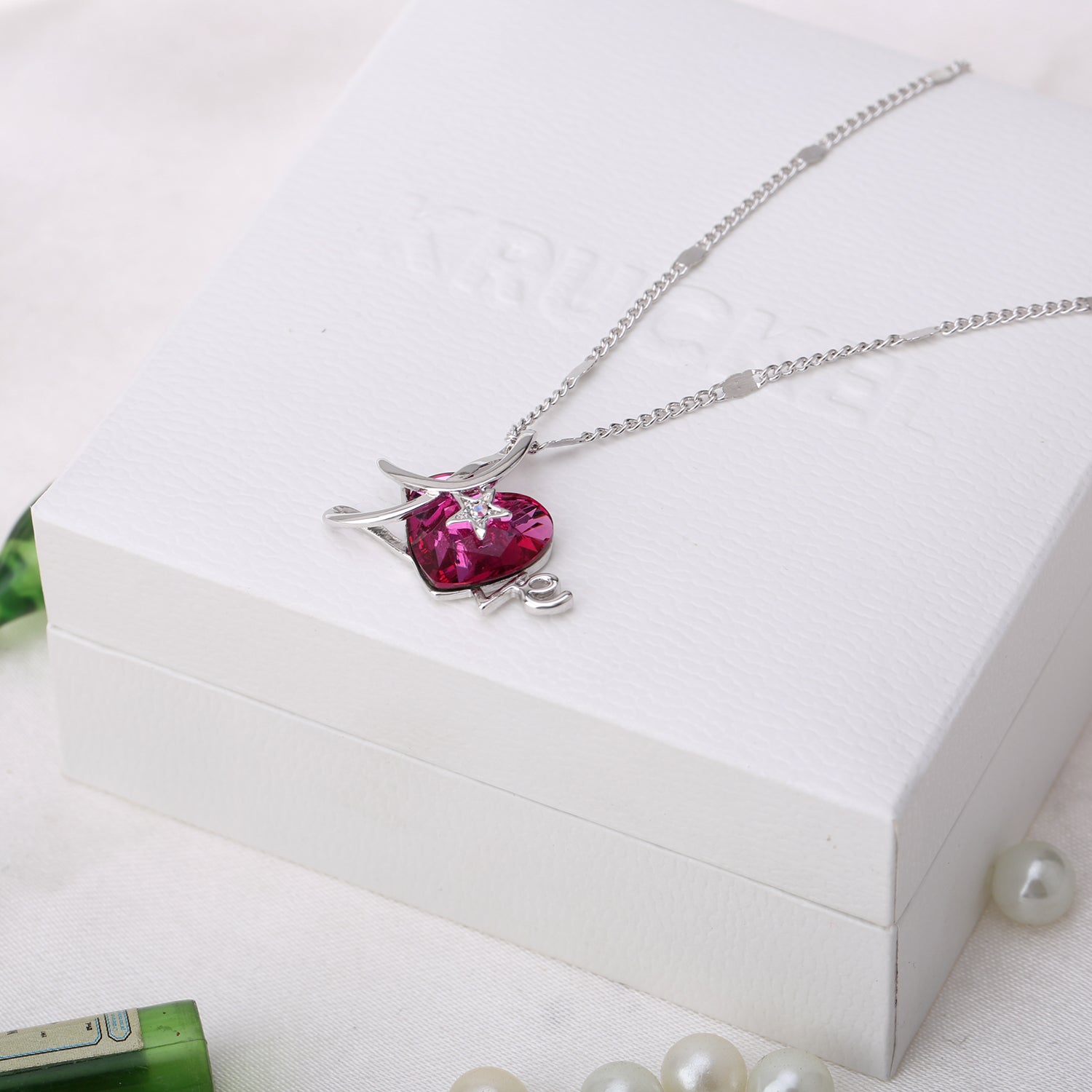 Openwork Love Embrace me Swarovski Crystals Necklace (Pink)