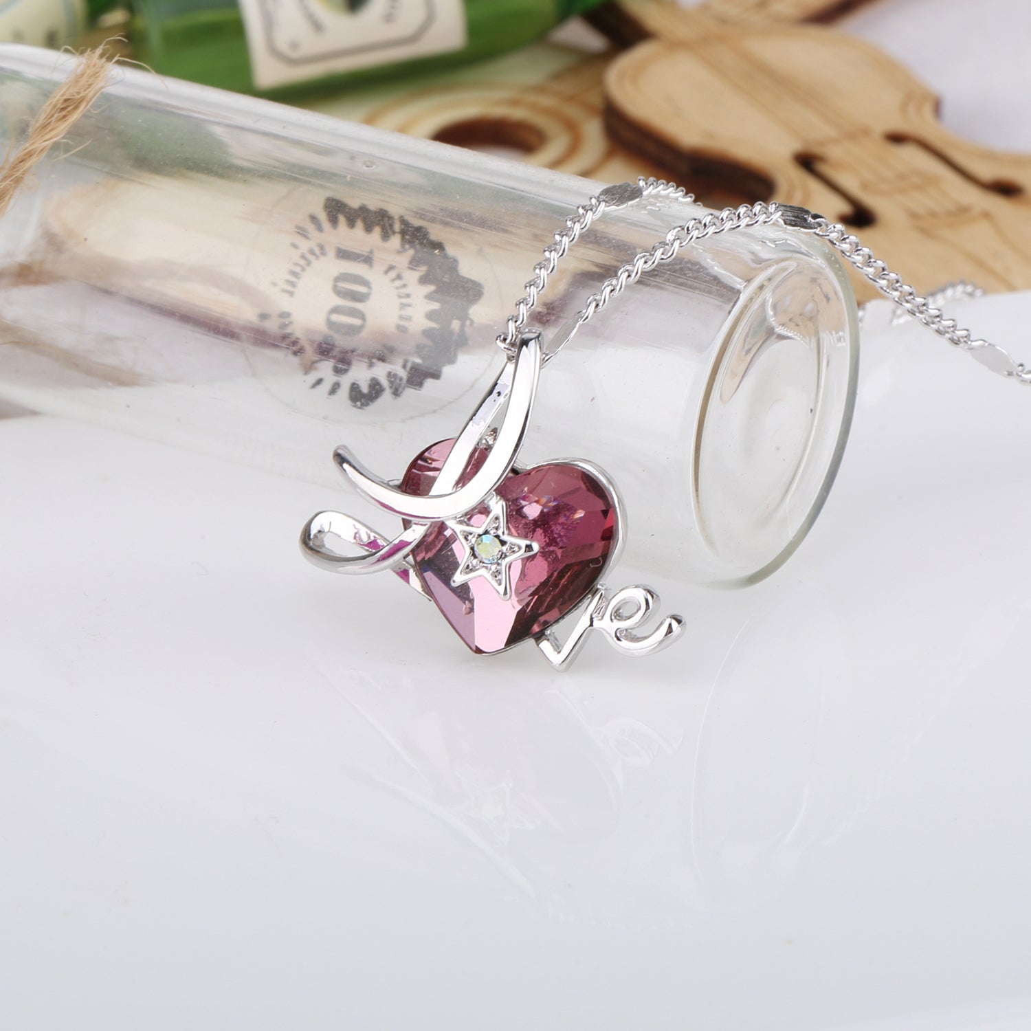 Openwork Love Embrace me Swarovski Crystals Necklace (Purple)