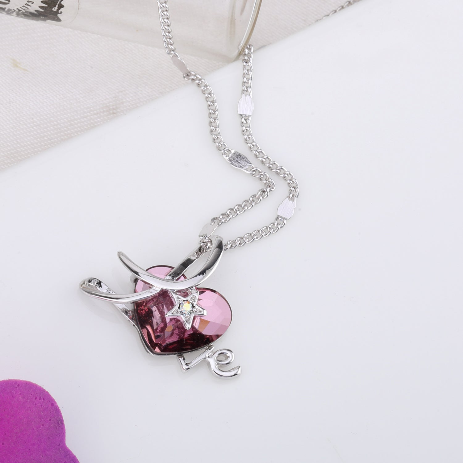 Openwork Love Embrace me Swarovski Crystals Necklace (Purple)